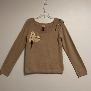 Rare Vintage Western Cowgirl Earthtone Patchwork Embellished Grommet Sweater XL